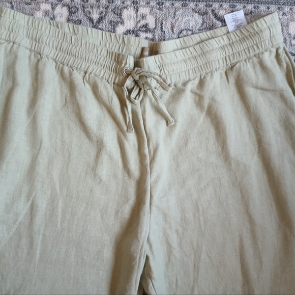 D & CO  Naturals Flax Linen Wide Leg Crop Pants Womens XL Petite Sage Green - Picture 3 of 10